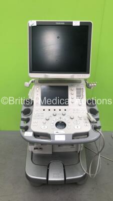 Toshiba Aplio 500 Flat Screen Ultrasound Scanner TUS-A500 *S/N T1F1415012* **Mfd 01/2014** with 1 x Transducer / Probe (PLT-1005BT) *Mfd 05/2019* (Powers Up with Blank Screen and Missing Dials - See Photos)