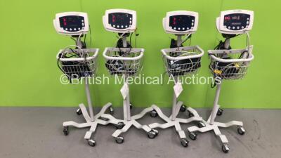 4 x Welch Allyn 53N00 Vital Signs Monitors on Stands with SPO2 Finger Sensors, BP Hoses and Cuffs (All Power Up) *W*