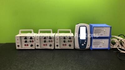 Mixed Lot Including 3 x APC Medical 4170 Bedside Monitors (1 with Missing Door-See Photo) 1 x Welch Allyn Spot Vital Signs Monitor (Powers Up) 2 x JM Clarke Automatic Battery Chargers (Both Power Up) *SN 4ATSN087366, 5AT98257, 210156800, 812, 768, 246*