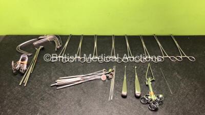 Job Lot of Surgical Instruments Including Sponge Holding Forceps, Metal Tongue Depressions, Nasopharyngeal Mirrors, Wax Removal Horns , Nasal Snares and Nasal Speculums