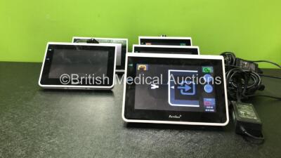 5 x Ambu aView Ref 405001000 Monitors with 3 x AC Power Supplies (All Power Up, 1 with Scratched and Damaged Screen-See Photo) *SN AM15600219, AM16600396, JANUS2W08R10, N/A, N/A*