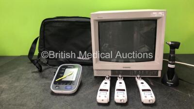 Mixed Lot Including 1 x Welch Allyn Ref 49000 Surgical Headlight in Carry Bag (Untested Due to Missing Battery Pack / Power Supply) 1 x Sony Trinitron Monitor (Powers Up) 3 x Exergen Temporal Scanner Infrared Thermometers (All Untested Due to Possible Fla