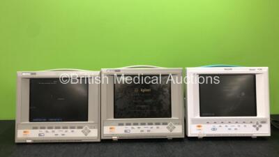 Job Lot Including 2 x Hewlett Packard Omnicare 24C Monitors (Both Power Up, 1 with Damaged Screen-See Photo) 1 x Philips V24E Neonatal Patient Monitor (No Power with Cracked Screen-See Photo)