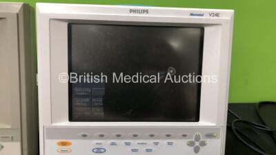 Job Lot Including 2 x Hewlett Packard Omnicare 24C Monitors (Both Power Up, 1 with Damaged Screen-See Photo) 1 x Philips V24E Neonatal Patient Monitor (No Power with Cracked Screen-See Photo) - 5