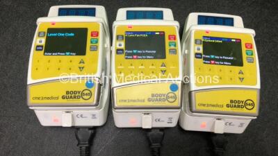 3 x CME Medical Bodyguard 545 Epidural Infusion Pumps with 3 x Pump Chargers (All Power Up) *SN CV11184, CV23590, CV11158*