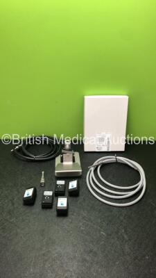 Mixed Lot Including 1 x Zeiss Hall 7020-045 Ultrapower Pneumatic Footswitch, 1 x Hall 7020-022 Attachment, 1 x Linvatec 7453 Non Transparent Light Cable, 5 x ConMed Linvatec Ref W1100 Wireless Footswitch Adapters *SN 7457, MAY95, 20120158, 20110006, 20110