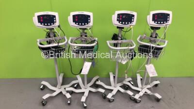 4 x Welch Allyn 53N00 Vital Signs Monitors on Stands with SPO2 Finger Sensors, BP Hoses and Cuffs (All Power Up) *W*