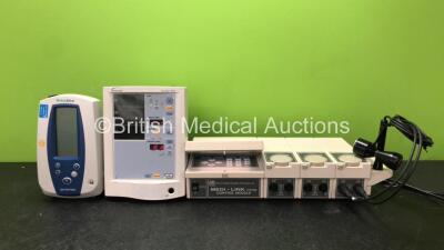 Mixed Lot Including 1 x Welch Allyn Spot Vital Signs Monitor (Powers Up) 1 x Datascope Accutorr Plus Patient Monitor (Powers Up with Cracked Casing-See Photo) 1 x EMS Medilink Control Module with 2 x Transducer / Probes (Powers Up with Stuck Display Scree