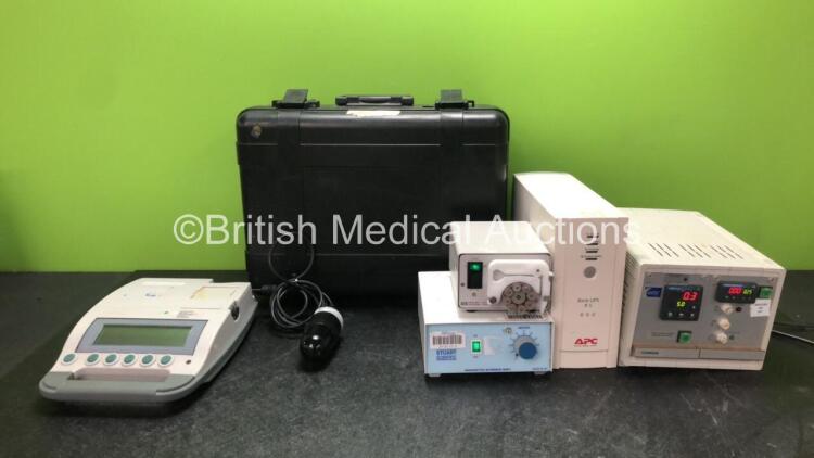 Mixed Lot Including 1 x APC 800 Backup UPS Unit (No Power) 1 x Transport Carry Case, 1 x Verathon BVI 3000 Bladder Scanner with 1 x Battery and 1 x Transducer / Probe (Powers Up) 1 x Hewlett Packard 1FS Pump (Powers Up) 1 x Stuart Scientific SM1 Magnetic