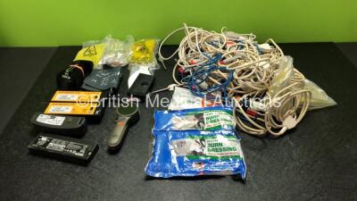 Mixed Lot Including 2 x Physio Control Ref 11141-000156 Batteries *Both Untested* 1 x 3M TR-332 Li-Ion Battery *Untested* 1 x Sp Services Digital Blood Pressure Monitor (No Power) 1 x Small Adult BP Cuff, 1 x Belt, 3 x Burn Dressings and Various Patient M