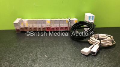 Job Lot of Module Including 1 x GE Datex-Ohmeda Type E-PSMP-01 Module Including ECG, SpO2, NIBP, P1, P2, T1, and T2 Options *Mfd 2015* with 1 x ECG Trunk Cable, 1 x SpO2 Finger Sensor 1 x P1/P2 Connection Cable and 1 x NIBP Hose, 1 x Masimo Set SpO2 Modu