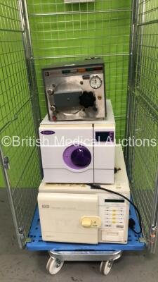 1 x SES Vacuum Little Sister 3 Autoclave (Powers Up), 1 x Enigma 8 Steam Sterilizer (Powers Up) and 1 x SES Merlin Autoclave (Powers Up) (Cage Not Included)