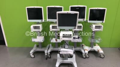 5 x GE D19KT Display Monitors with 5 x GE F5-01 Module Racks on Stands (All Power Up) *S/N DLT471K2647 / DTK51135258 / DTN301K2460 / DTL471K2738 / DTL471K2770*