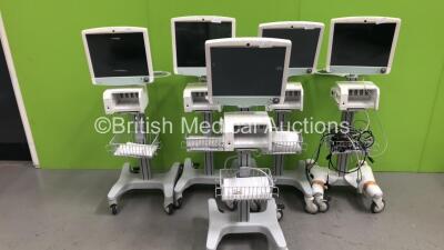 5 x GE D19KT Display Monitors with 5 x GE F5-01 Module Racks on Stands (All Power Up) *S/N DTL471K2648 / DTL471K2742 / DTL471K2640 / DTL471K2644 / DTL471K2900*