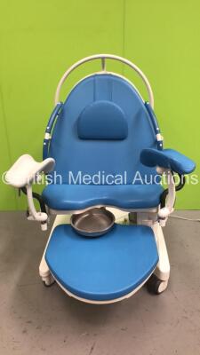 BorCad PPA-AB36 Birthing Bed with Controller, Stirrups and Attachments (Powers Up - Small Rip in Cushion and Damage to Plastic Trim - See Pictures)