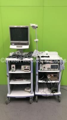 2 x Olympus WM-60 Mobile Workstations with Sony Trinitron Monitor, Olympus OES MU-1 Leak Tester, Sony UP-21MD Colour Video Printer, 2 x Olympus MAJ-977 PIgtail Connectors, Olympus Evis CV-240 Digital Processor, Olympus Evis CLV-U40 Light Source and Olympu