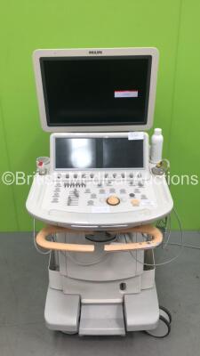 Philips iE33 Flat Screen Ultrasound Scanner *S/N 02RDX9* **Mfd 08/2007** on E.2 Cart with 1 x Transducer / Probe (S5-1) and Mitsubishi MD3000 Video Cassette Recorder (Powers Up with Blank Screen)