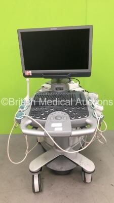 Siemens Acuson S1000 Helx Evolution Flat Screen Ultrasound Scanner Model No 10441701 *S/N 210546* **Mfd 05/2014** with 5 x Transducers / Probes (14L5 SP / MC9-4 / 9L4 / 6C2 and 4C1) and Mitsubishi P95 Printer (HDD REMOVED) ***IR556*