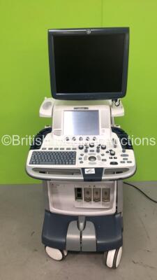 GE Logiq E9 Flat Screen Ultrasound Scanner Model 5205000-6 *S/N 116892US1* **Mfd 04/2013** with Sony UP-D897 Digital Graphic Printer (Powers Up with Blank Screen) ***IR539***