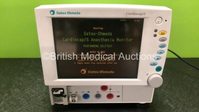 Datex Ohmeda Cardiocap 5 Anesthesia Monitor *Mfd 02-2002* Including ECG, SpO2, NIBP, T1, P1, P2 Options and D-fend Water Trap (Powers Up with Damaged Casing - See Photos) *SN FBUE00525*