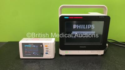 1 x Philips IntelliVue MX400 Patient Monitor Software Revision L.01.12 with 1 x Philips X2 Handheld Patient Monitor Including ECG, SpO2, NBP, Press and Temp Options Software Revision J.10.49 with 1 x Philips M4607A Battery (Both Power Up)