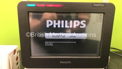 1 x Philips IntelliVue MX400 Patient Monitor Software Revision L.01.12 with 1 x Philips X2 Handheld Patient Monitor Including ECG, SpO2, NBP, Press and Temp Options Software Revision J.10.49 with 1 x Philips M4607A Battery (Both Power Up) - 2