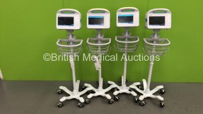 4 x Welch Allyn 6000 Series Vital Signs Monitors on Stands (All Power Up)