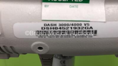 GE Dash 4000 Patient Monitor on Stand with BP1, BP2, SPO2, Temp/Co, NBP and ECG Options and 1 x Marquette Eagle 4000 Patient Monitor on Stand with ECG, Temp/Co, BP1, BP2, SPO2, Defib Sync and NBP Options with Selection of Leads (Both Power Up) *S/N DSH045 - 5