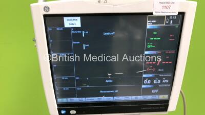 GE Carescape Monitor B450 with GE Patient Data Module Ref 2016793-002 with ECG, Temp/Co, P1/3, P2/4, SPO2, NIBP and Defib/Sync Options and GE E-miniC Gas Module with Mini D-Fend Water Trap (Powers Up) *S/N SNE1730047HA* - 2