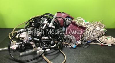 Mixed Lot Including Various Patient Monitoring Cables, BP Cuffs and Medical Air Hoses with Valves