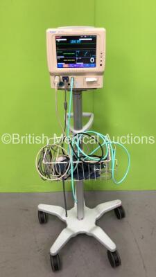 Fukuda Denshi DS-7100 Monitor on Stand with ECG, SpO2 and BP Leads (Powers Up)