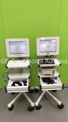 2 x Stand ST Monitors on Stands with Neoventa Modules with ECG, Toco/IUP, US1 and US2 Options with 6 x Transducers and 1 x Stan P11 Printer (Both Power Up) *S/N P05C0528 / P1342915*