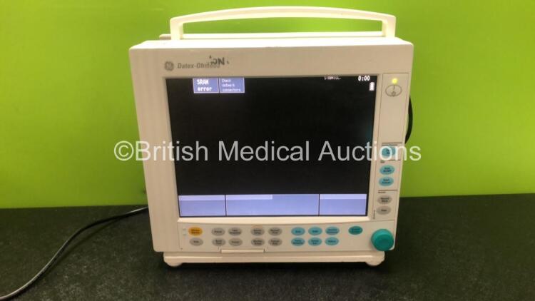 Datex Ohmeda Compact Anaesthesia Monitor *Mfd - 02/2008* with 1 x GE E-RESTN Multiparameter Module with SPO2, T1-T2, NIBP and ECG Options *Mfd - 01/2008* (Powers Up with SRAM Error)