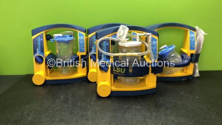 4 x Laerdal LSU Suction Units with 4 x Cups (3 Power Up, 1 No Power, 3 with Missing Covers-See Photos)