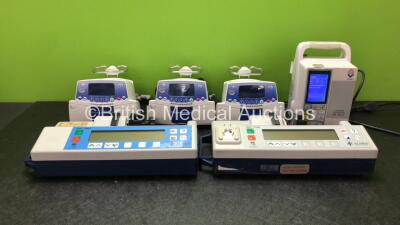 Job Lot Including 3 x Fresenius Kabi Volumat Agilia GB Pumps (All Power Up) 1 x Huaxi Medical HX-801D Vet Infusion Pump (Powers Up with Error-See Photo) 1 x Alaris IVAC P7000 Syringe Driver (Powers Up with Alarm) 1 x Alaris IVAC P600 Syringe Driver (Power