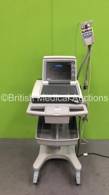 GE MAC 5500 HD ECG Machine on Stand with 10 Lead ECG Leads (Powers Up - Damage to Casing - See Pictures)