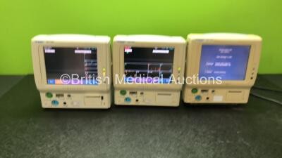 2 x Dynascope DS-7100 Patient Monitors with ECG/RESP, BP, SPO2, NIBP, TEMP YSI-400 and CO2 Microstream Options (Both Power Up) and 1 x Dynascope DS-7100 Patient Monitors with ECG/RESP, BP, SPO2, NIBP, TEMP YSI-400 Options (Powers Up, Touchscreen Not Respo