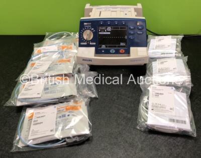 Job Lot Including 1 x Philips Heartstart XL Smart Biphasic Defibrillator with ECG and Printer Options (Powers Up) 6 x Mindray Electrode Packs *All in Date* and 3 x Mindray Pads Cables