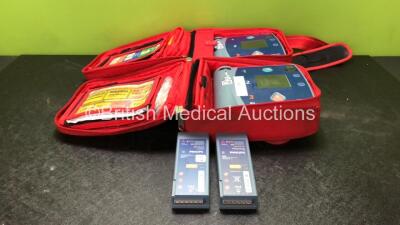 2 x Laerdal Heartstart FR2+ Defibrillators with 4 x Philips M3863A Batteries *Install Dates 07-2021, 11-2023, 12-2015, 04-2020* In 2 x Carry Bags (Both Power Up and Pass Self Tests) *SN 0307227573, 0207226092*