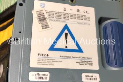 2 x Laerdal Heartstart FR2+ Defibrillators with 2 x Philips M3863A Batteries *Install Dates 03-2019, 11-2021* In 2 x Carry Bags (Both Power Up and Pass Self Tests) *SN 0706199858, 0706199890* - 5