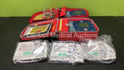 2 x Laerdal Heartstart FR2+ Defibrillators with 2 x Philips M3863A Batteries *Install Dates 01-2023, 06-2021* 3 x Defibrillator Electrodes *All In Date* 1 x 3 Lead ECG Lead In 2 x Carry Bags (Both Power Up and Pass Self Tests) *SN 0307227465, 1207266885*