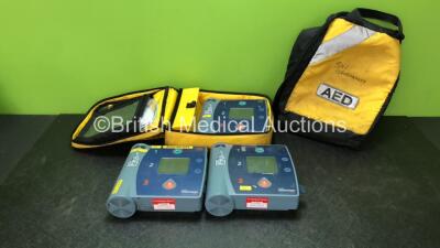 3 x Laerdal Heartstart FR2 Defibrillators with 2 x Philips M3863A Batteries *Install Dates 12-2020, 03-2024* 1 x Defibrillator Electrode *In Date* In 2 x Carry Bags (All Power Up and Pass Self Tests) *SN 0602065629, 1002073625, 1002073490*