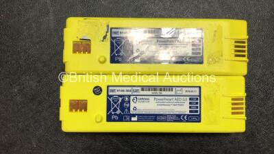 2 x Cardiac Science Powerheart AED G3 Automated External Defibrillators with 2 x Cardiac Science Ref 9146-302 Batteries in 1 x Carry Case (Both Power Up, 1 with Service Required Message) *SN 4403858, 4412680* - 5