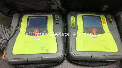 3 x Zoll AED PRO Defibrillators with 1 x 3 Lead ECG Leads, 1 x Defibrillator Pads *In Date* 3 x Batteries in 3 x Carry Bags (All Power Up) *SN AA08H011345, AA13C027857, AA09B013084 - 2