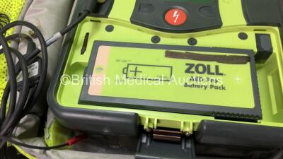 3 x Zoll AED PRO Defibrillators with 3 x Batteries with 2 x 3 Lead ECG Leads, 1 x Defibrillator Pads *Out of Date* In 3 x Carry Bags (All Power Up) *SN AA11A019611, AA10C016899, AA10C016810* - 3