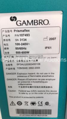 Gambro Prismaflex Dialysis Machine Software Version (Powers Up) - 5