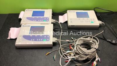 Job Lot Including 2 x Nihon Kohden Cardiofax ECG-9022K M Electrocardiograph Machines and 1 x Nihon Kohden ECG-9020k Cardiofax M Electrocardiograph Machine with 3 x 10 Lead ECG Leads (All Powers Up)