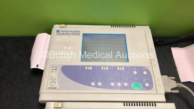 Job Lot Including 2 x Nihon Kohden Cardiofax ECG-9022K M Electrocardiograph Machines and 1 x Nihon Kohden ECG-9020k Cardiofax M Electrocardiograph Machine with 3 x 10 Lead ECG Leads (All Powers Up) - 2