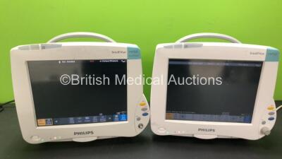 2 x Philips IntelliVue MP50 Anesthesia Patient Monitors *Mfd 2010 and 2008* (Both Power Up, 2 x Damage to Casing, 1 x Slight Damage to Screen and 1 x Missing Dial - See Photos) *DE82082097 and DE82062442*