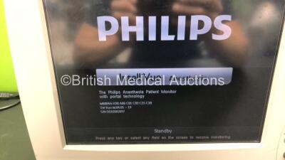 2 x Philips IntelliVue MP50 Anesthesia Patient Monitors *Mfd 2010 and 2008* (Both Power Up, 2 x Damage to Casing, 1 x Slight Damage to Screen and 1 x Missing Dial - See Photos) *DE82082097 and DE82062442* - 2